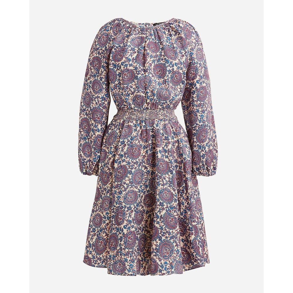 J. Crew Palermo Paisley Bouquet Linen Smocked Waist Mini Dress BP857 M NEW